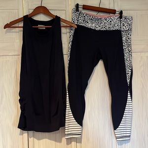 Navy Blue Striped Powervita Leggings XL with matching navy tank XL